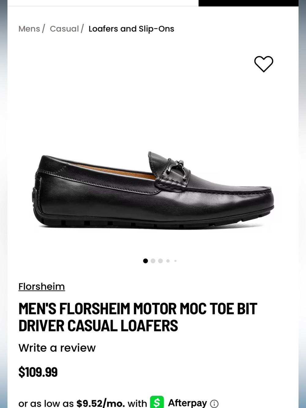 Florsheim Men’s 8.5 Black Leather Moc Toe Slip-On Loafers